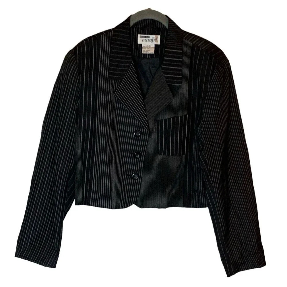 NEWPORT NEWS 100% Silk Cropped Blazer Jacket Womens Size 16 Striped Party Work